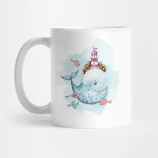 Watercolor cute whale and fish illustration Mug